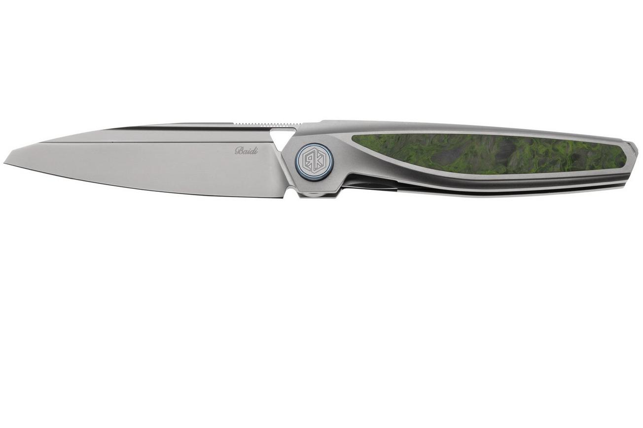 Rike Knife Baidi 13205-1 Bead Blasted Bohler M390, Titanium, Green Carbon Fiber Inlay, zakmes