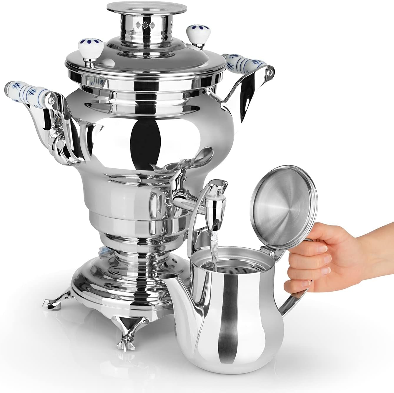BEEM ODESSA + Samowar - 3 l | Edelstahl | Türkischer Teekocher elektrisch | 1800 W| 1 l Edelstahl-Teekanne mit Sieb | 3 l Wasserkocher | NEU: Dispenser mit Einhand-Bedienung