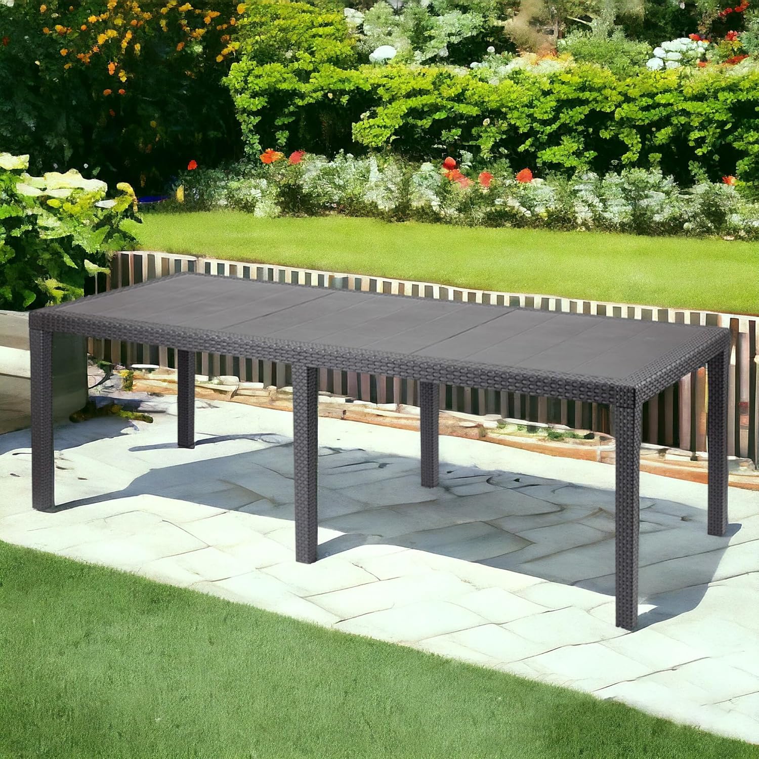 Rechteckiger ausziehbarer Gartentisch, Made in Italy, Farbe Anthrazit, Maße 150 x 72 x 90 cm (ausziehbar bis 220 cm)