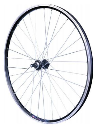 ROUE 28  VTC ARRIERE JANTE ALU DOUBLE PAROI NOIRE FREIN PATIN MOYEU ALU BLOCAGE RAPIDE ROUE LIBRE 6/7/8V.