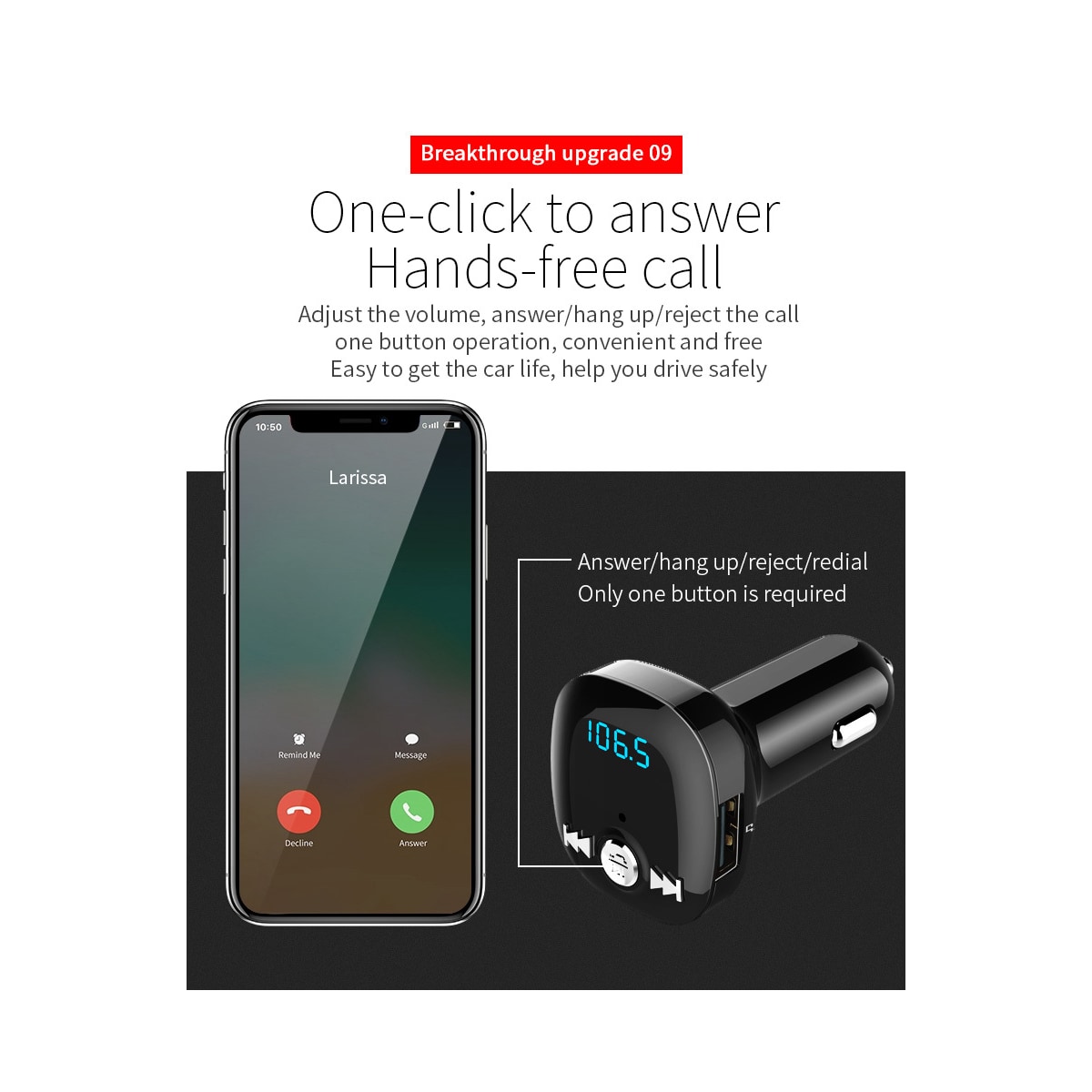 FM-sender til bilen - Bluetooth-adapter med QC3.0 mobillader