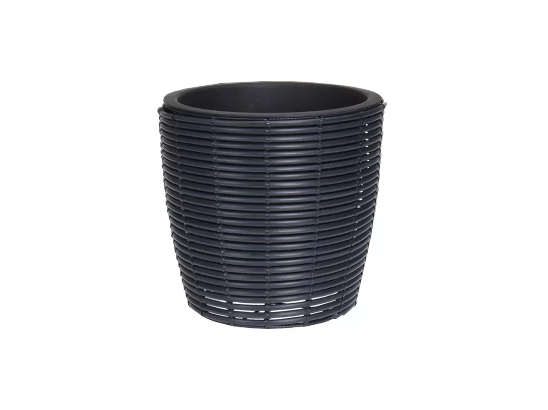 Vase de fleur en polyrotin noir pour plantes et fleurs