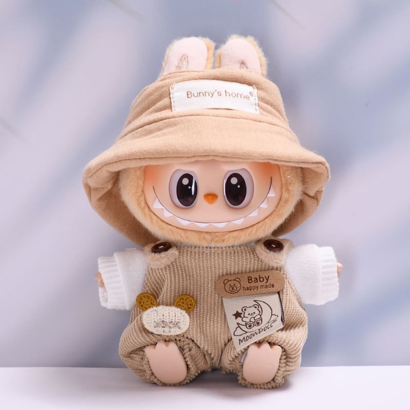 Miumi - Set: Applique Bucket Hat + Top + Dungaree Poppenkleding -17cm