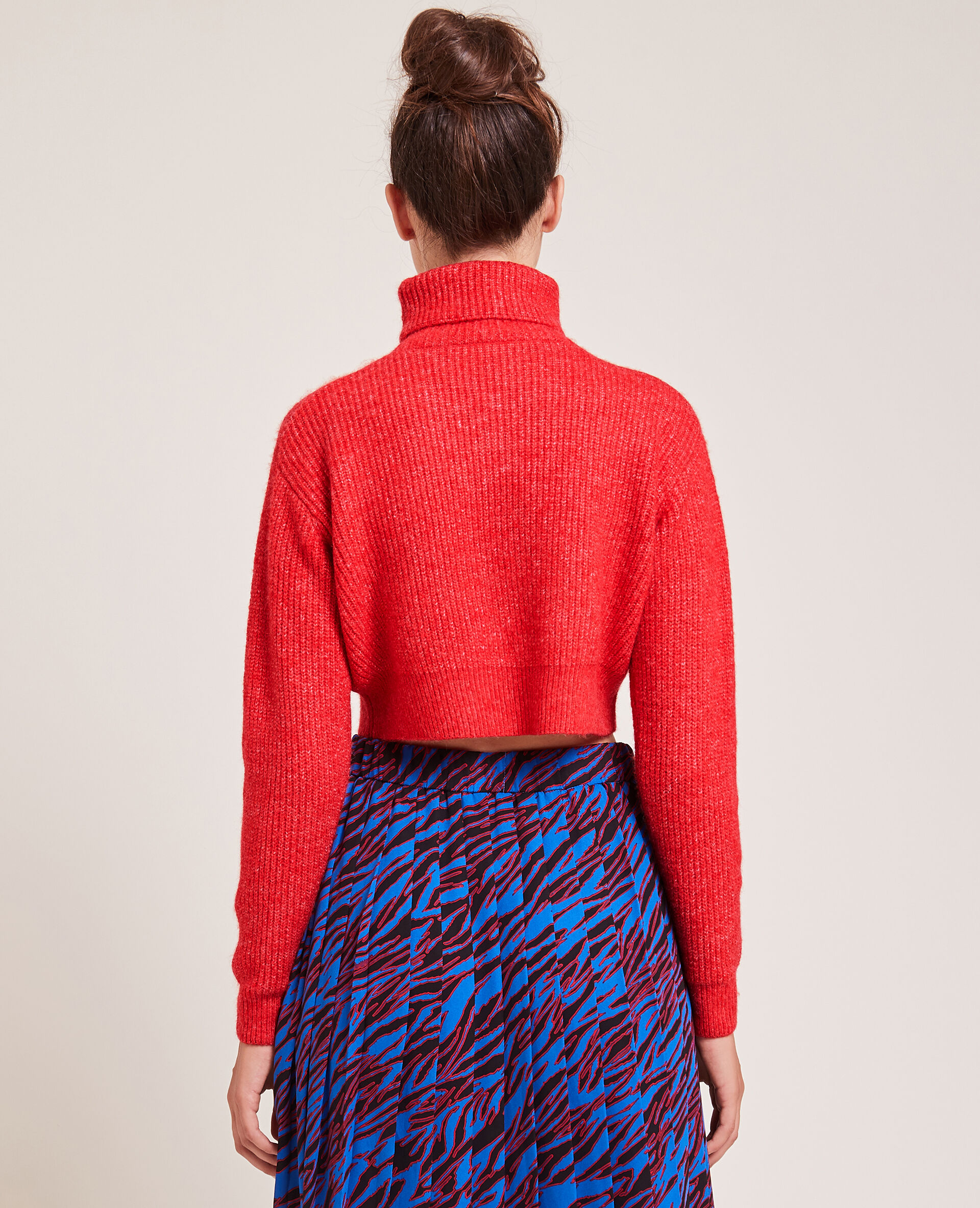 Pull cropped col roulé - Rouge