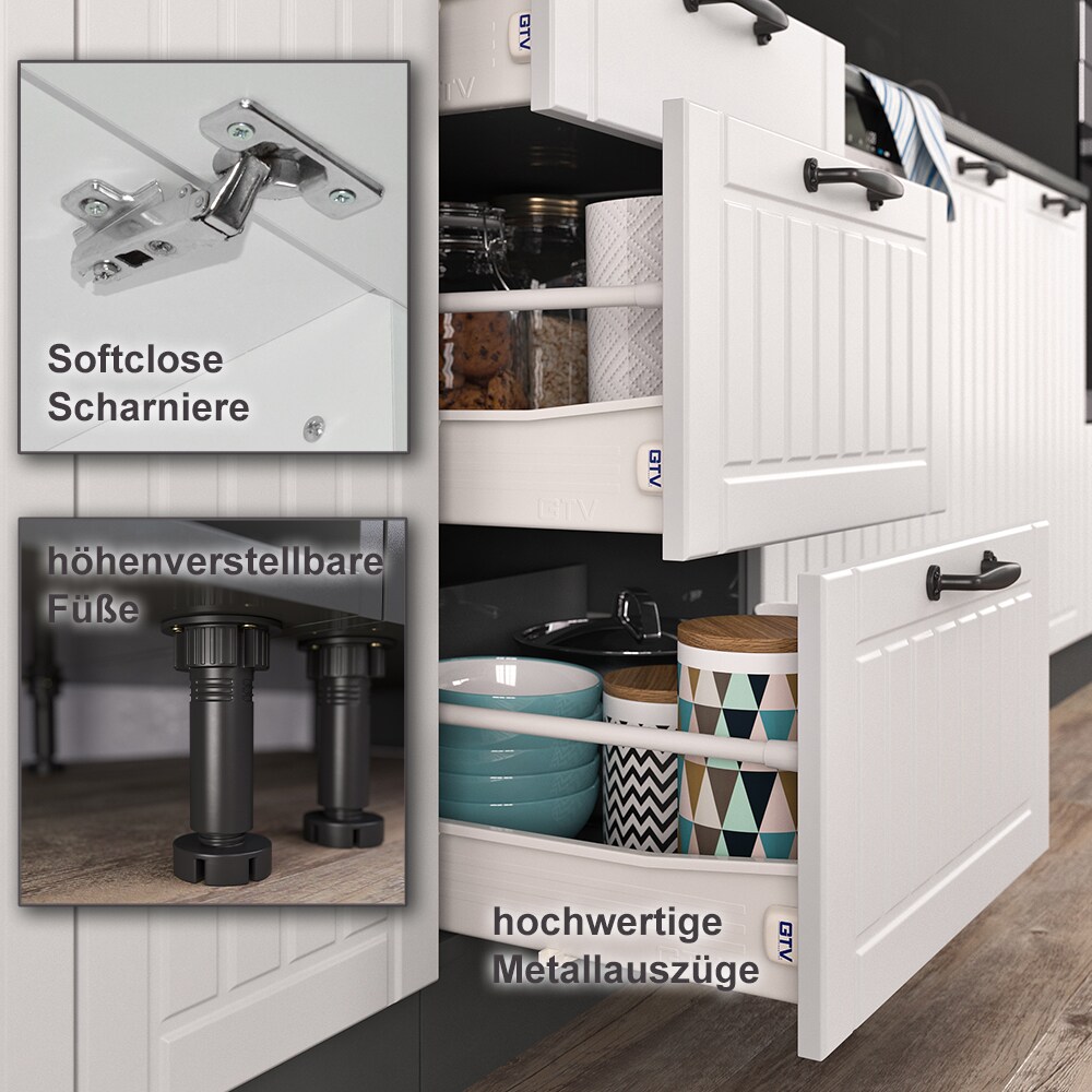 Vicco Küche Fame-Line 200 cm Küchenzeile Landhaus Küchenblock Einbau Anthrazit
