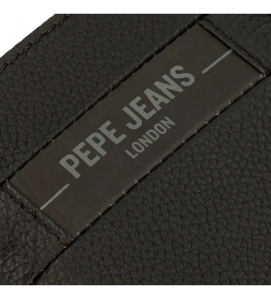 Carteira vertical Pepe Jeans Checkbox em couro preto com fecho de clique