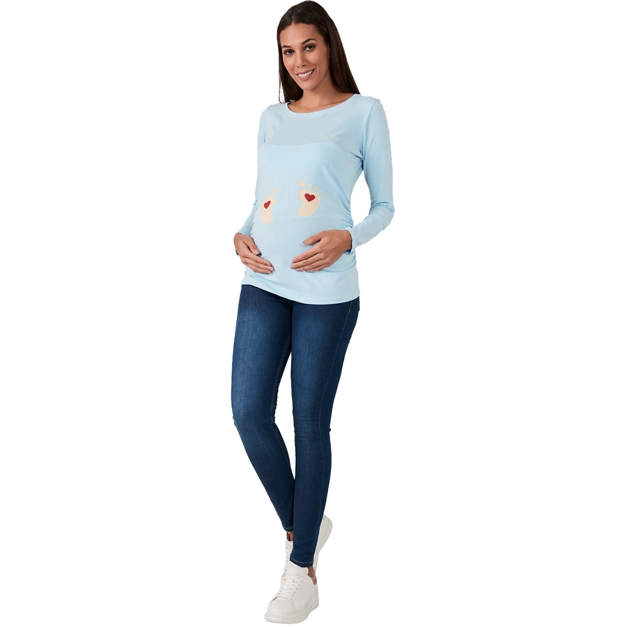 M.M.C. Umstandslangarmshirt Baby Füße mit Motiv Babyblau