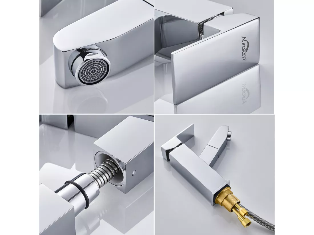 Robinet Lavabo avec Douchette Extractible Robinet Salle Bain Laiton Chromé Mitigeur Lavabo Eau Froide/Chaude Robinetterie pour Salle Bain,EU Modèle