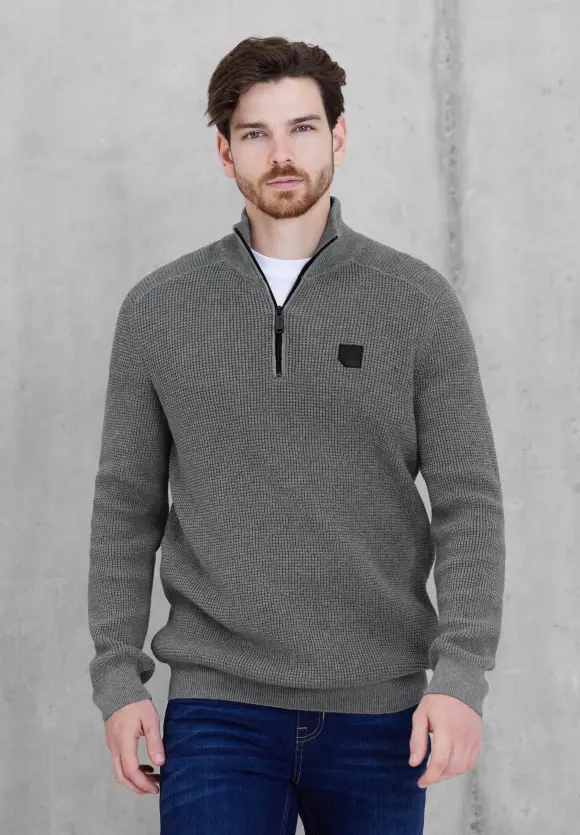 Troyerpullover mit Zipper - stone grey melange