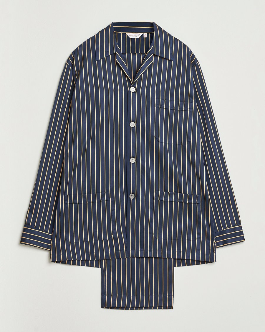 Derek Rose Striped Cotton Pyjama Set Navy