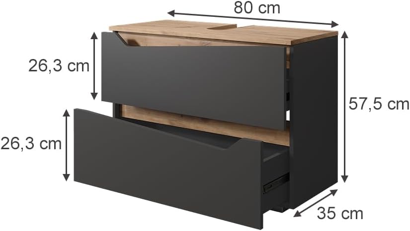Vicco Waschbeckenunterschrank Marelle, Anthrazit/Artisan, 80 x 57.5 cm mit 2 Schubladen
