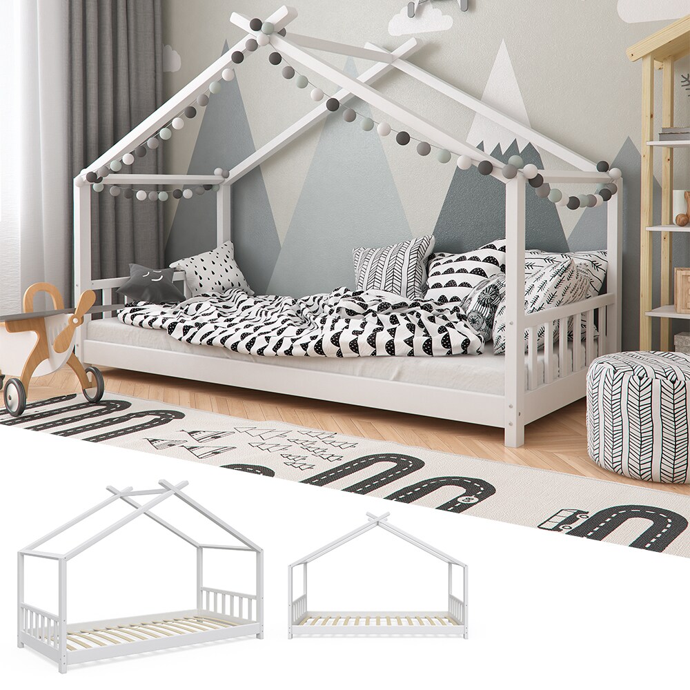 VitaliSpa Design Kinderbett Hausbett Weiß Kinderhaus Holzbett 90x200 Massivholz