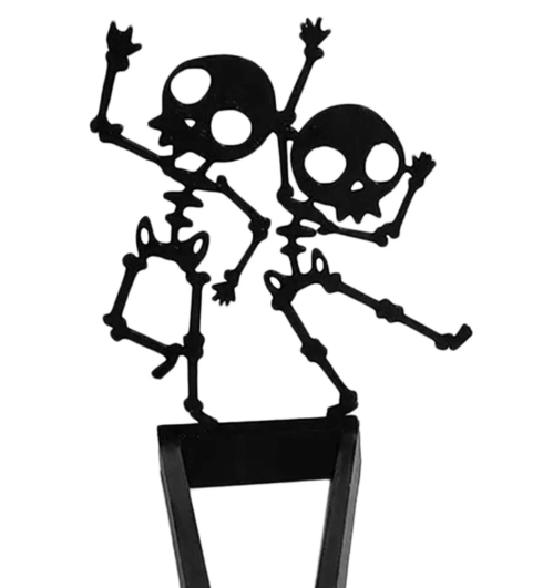 (14x14cm) Holz Deko Skelett Teelicht Halter Halloween Accessoire Totenkopf Kerzen Ständer - Schwarz