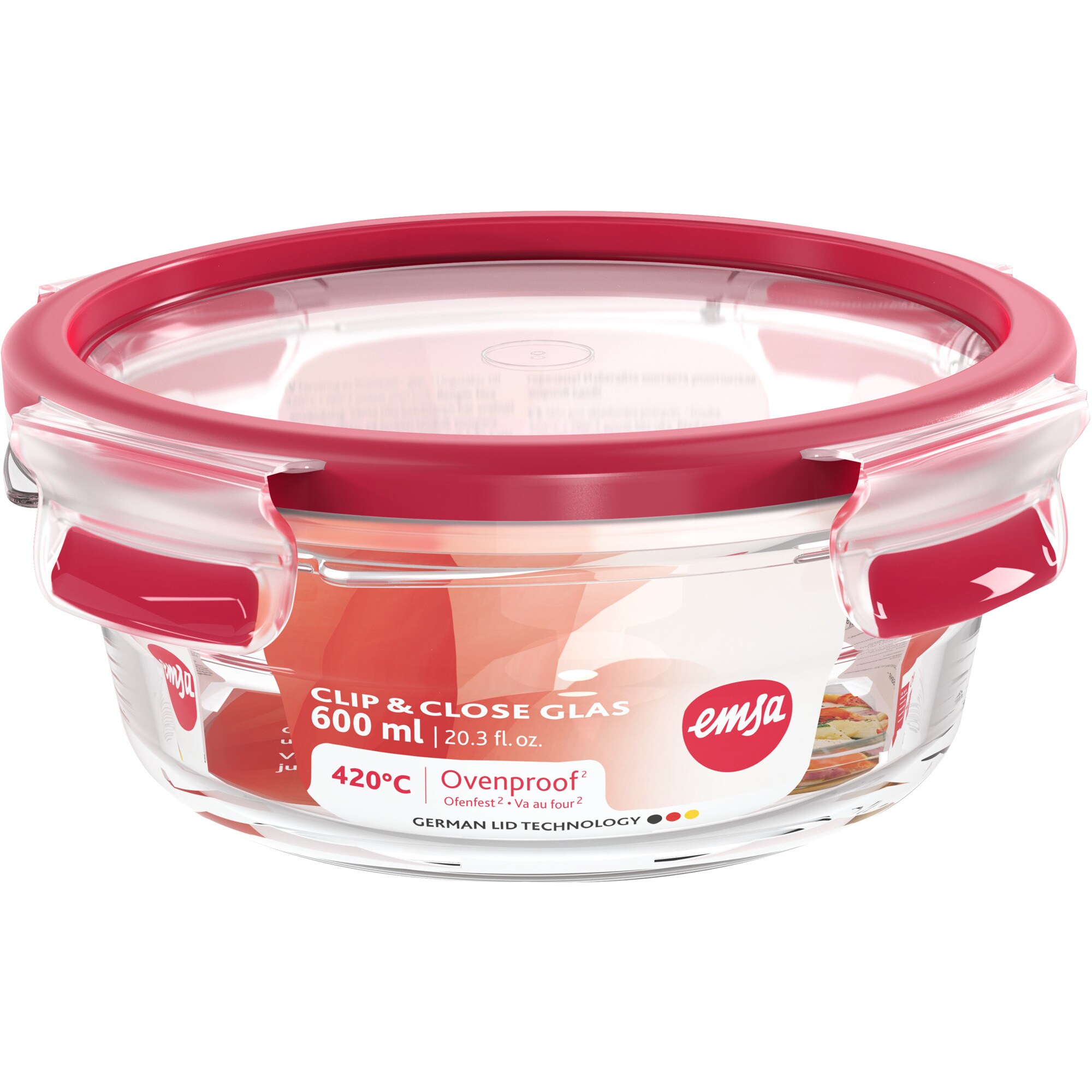 Emsa Dose CLIP & CLOSE Glas-Frischhaltedose 0,6 Liter