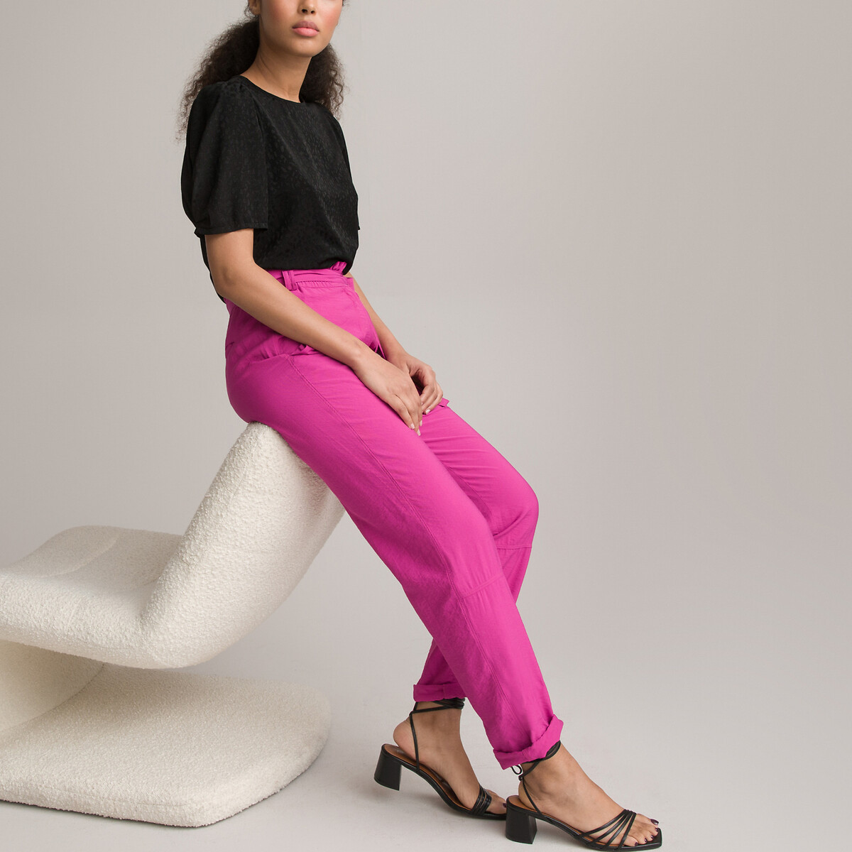 COLEÇÃO LA REDOUTE<br>Blusa com estampa jacquard, decote redondo e mangas curtas