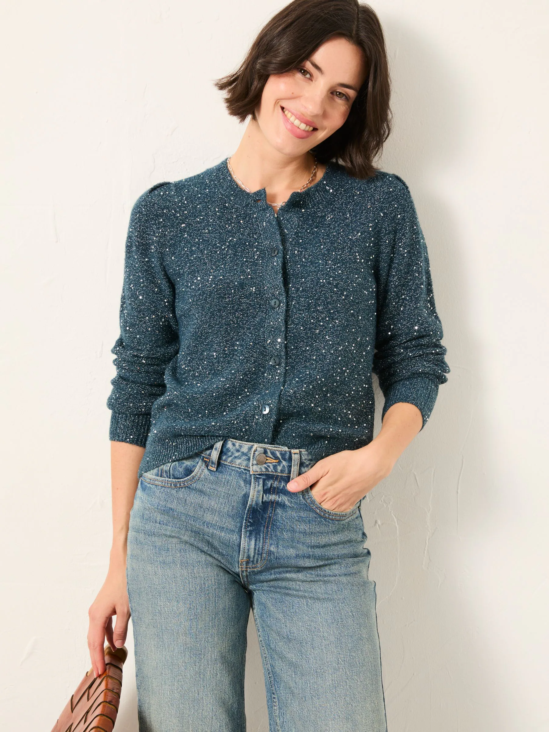 Blauwgroen - FatFace Sparkle Knitted Cardigan
