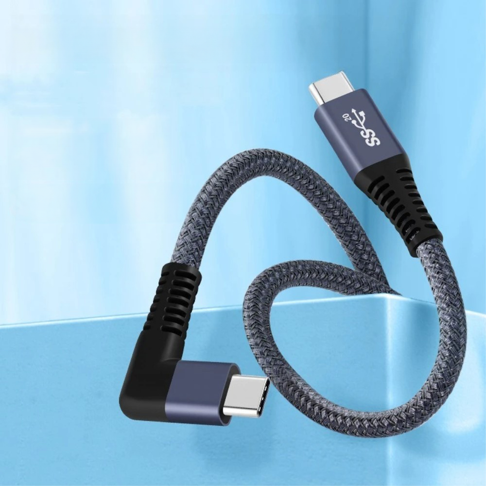 (2m) 100W USB C auf USB C 90 Grad Winkel Ladekabel Thunderbolt Nylon Datenkabel 4K Monitor-Verbindungskabel 20 Gbit/s - Schwarz