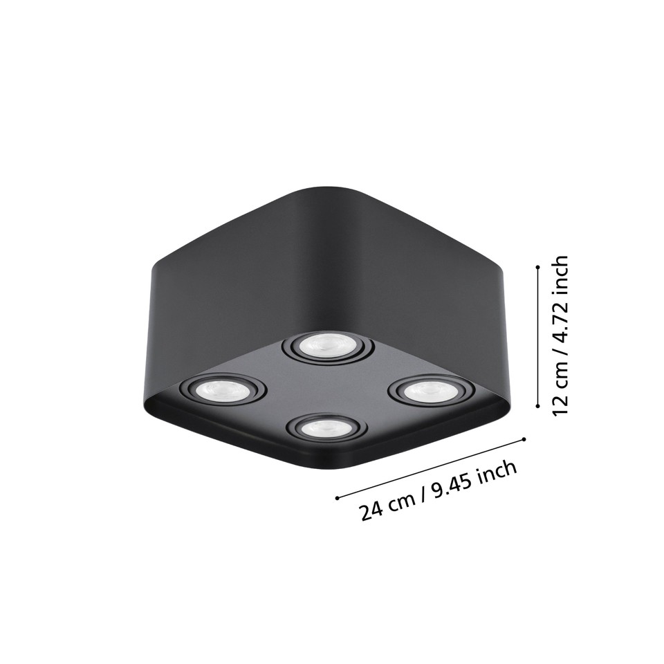 EGLO - Caminales-Z loftlampe sort 24x24 - RGB + TW - Zigbee, Bluetooth
