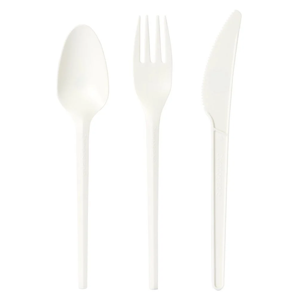 Ménagère réutilisable en amidon de maïs 6 personnes blanc