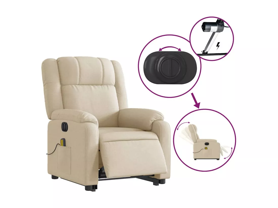 Fauteuil inclinable massant électrique Crème Tissu