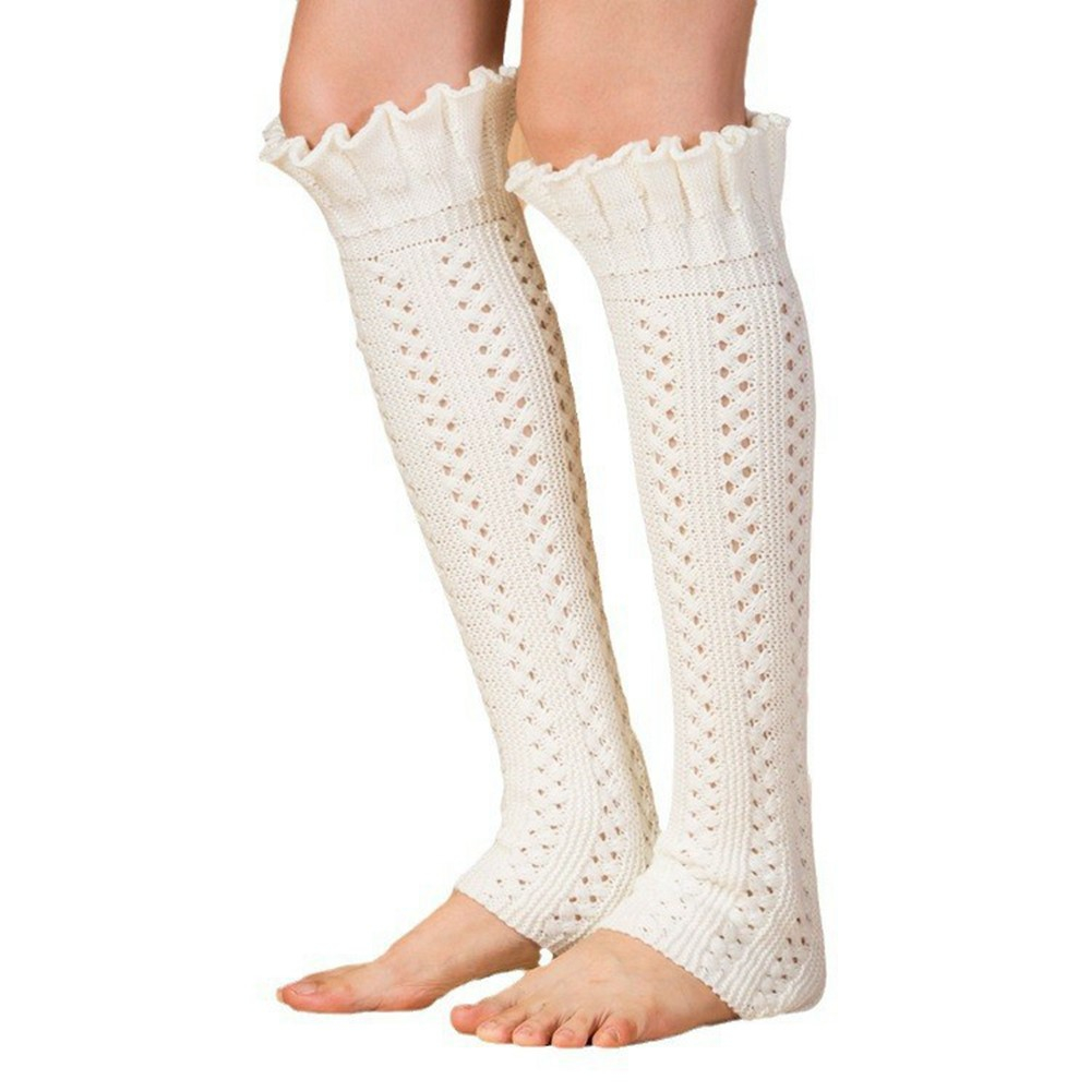 (1 Paar) 43cm Damen Beinstulpen Stiefel Accessoire Strick Beinwärmer (One Size) - Weiss