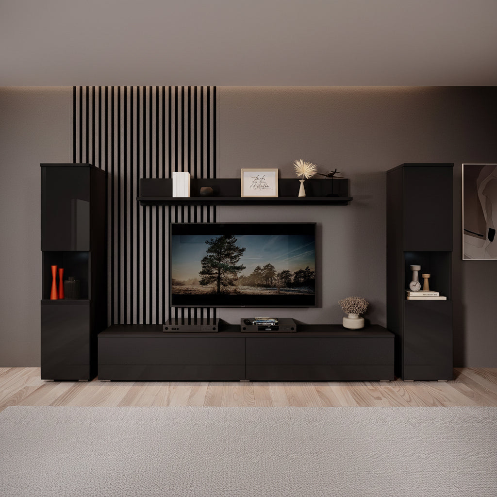 Pure XL - Wandmeubel - Zwart - 180x33x130 cm