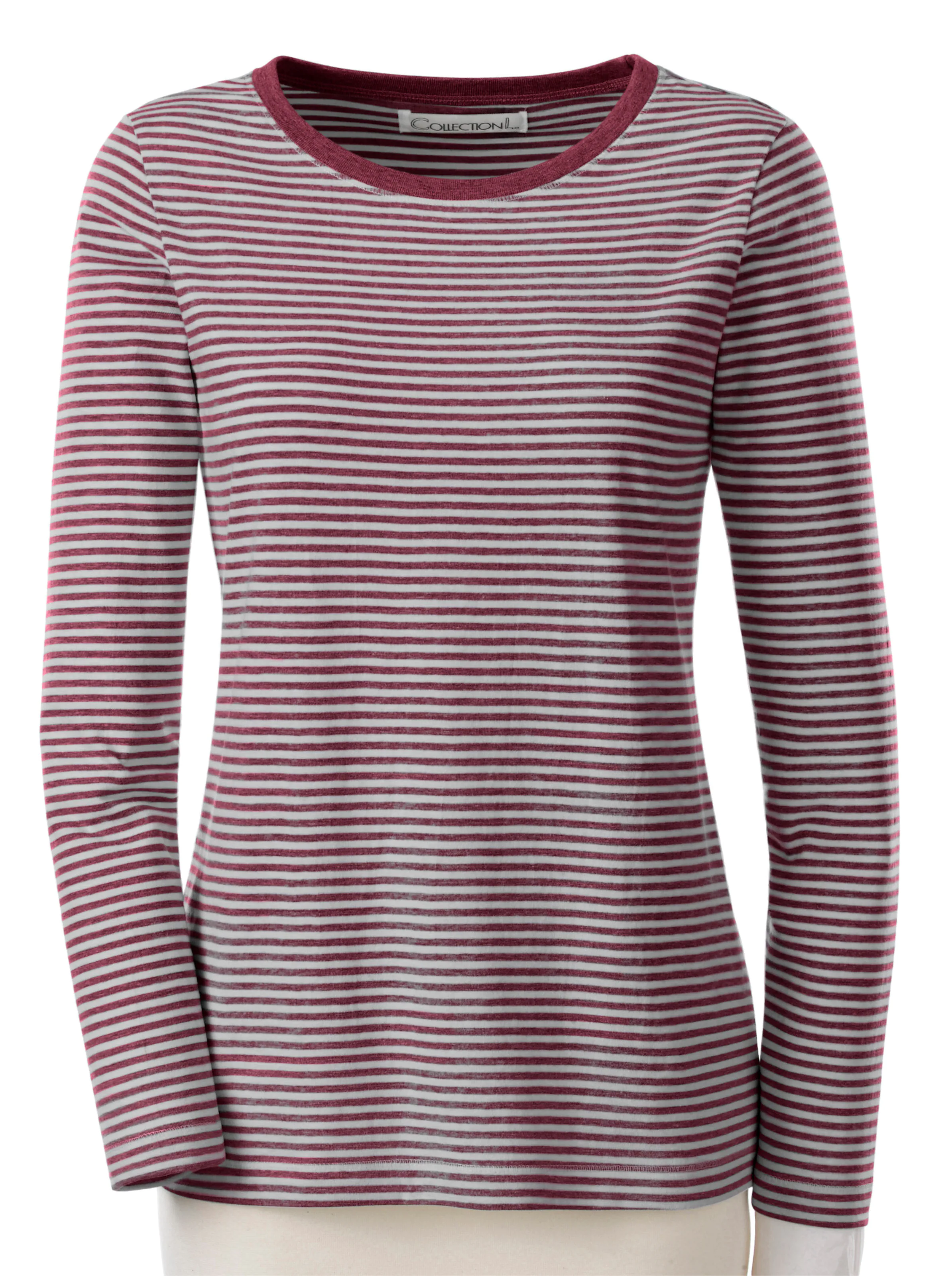 Langarmshirt in weinrot-grau-geringelt