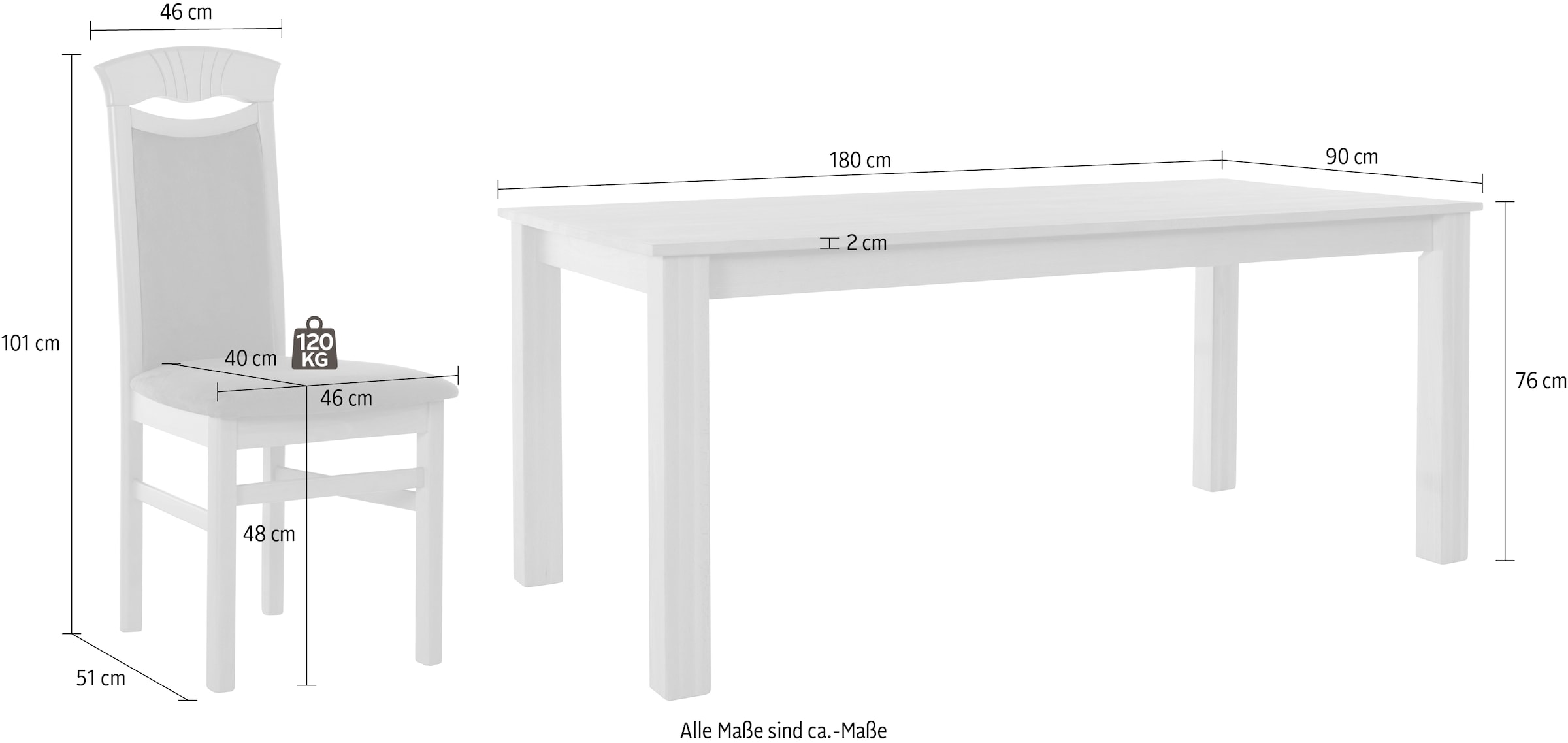 Home affaire Essgruppe »Luisa + Franz Set« Set, 7tlg, 7 Stk. tlg. Buche Massivholz