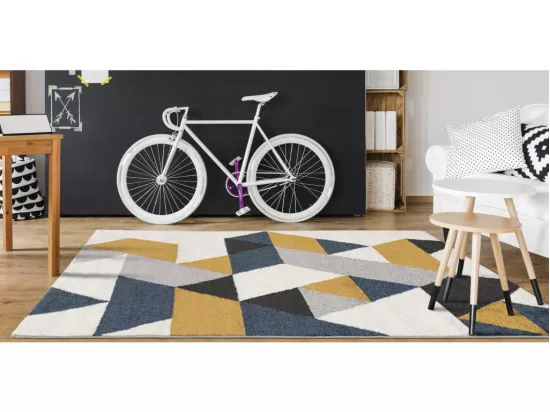 Tapis géométrique scandinave - 120 x 170 cm - jaune, gris et bleu - GEOMIE