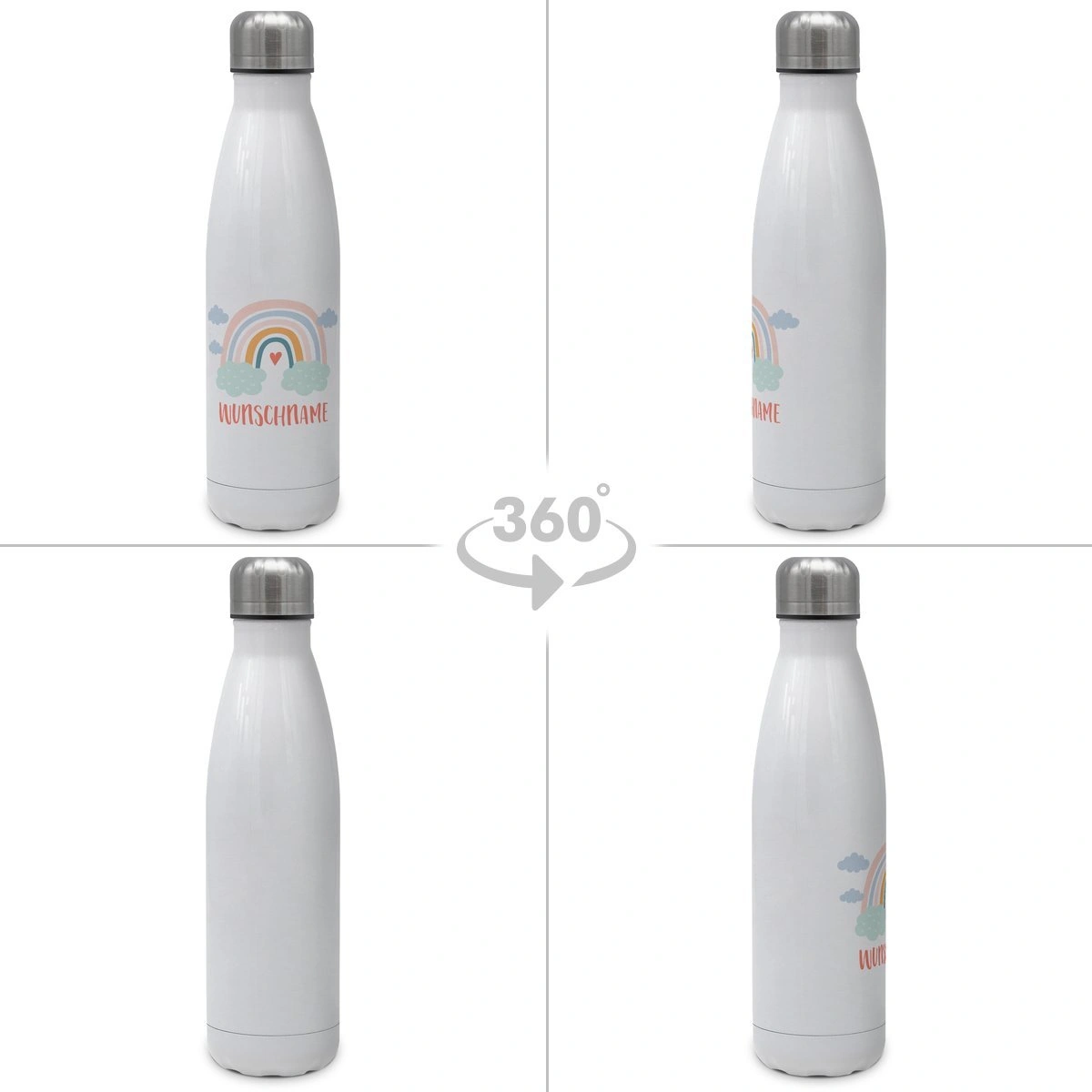 Thermo-Trinkflasche mit Namen, 500 ml, weiß (Motiv: Rainbow)