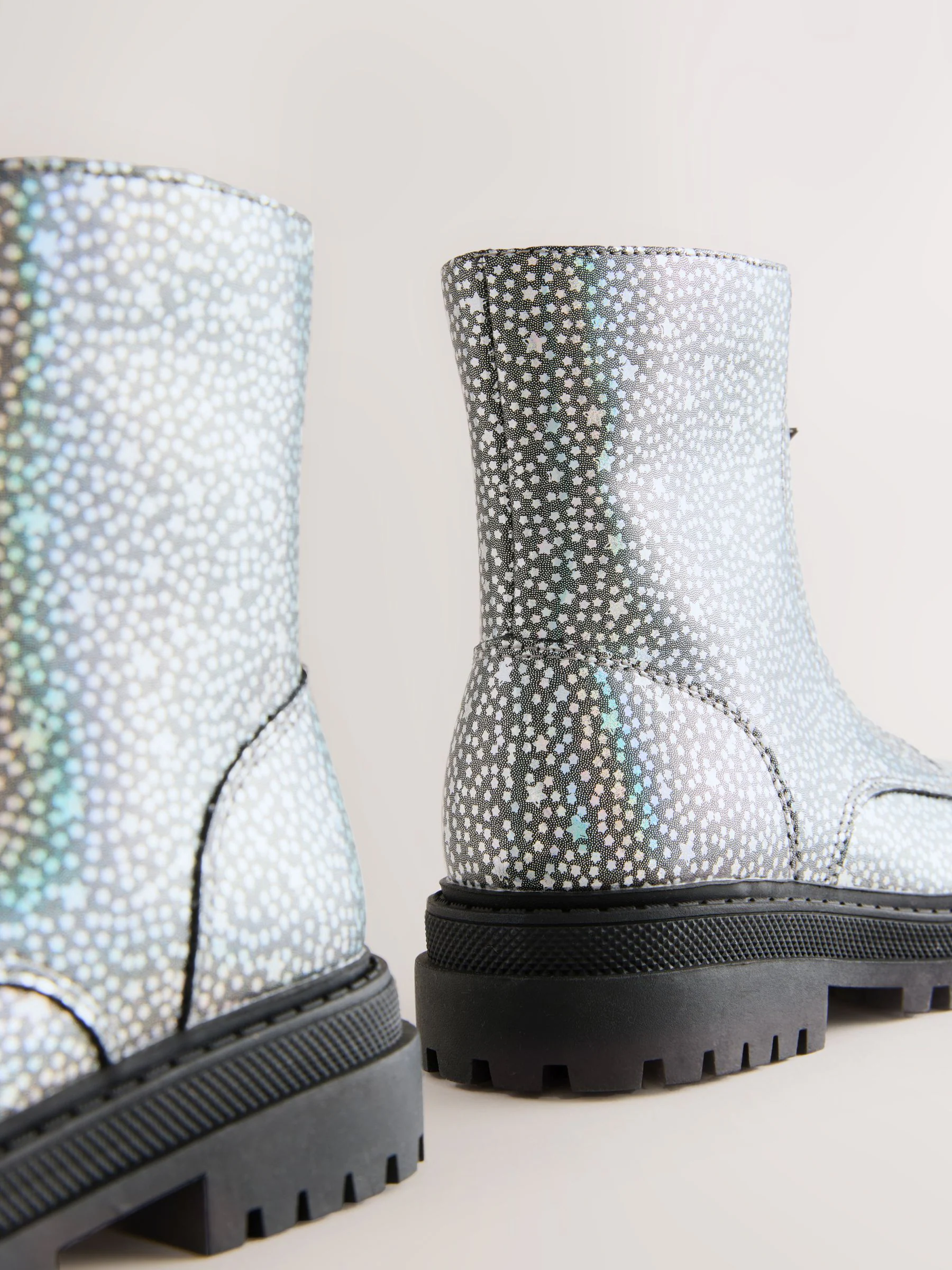 Silver Metallic Stars - Enkellaarzen met rits aan de voorkant