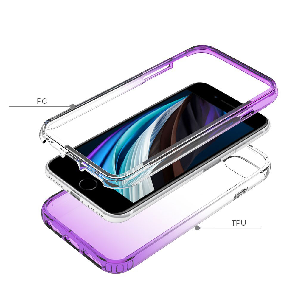 (2-tlg.) iPhone SE (2022/2020) / 8 / 7 / 6S Hybrid TPU Hülle mit Farbverlauf - Violett / Transparent