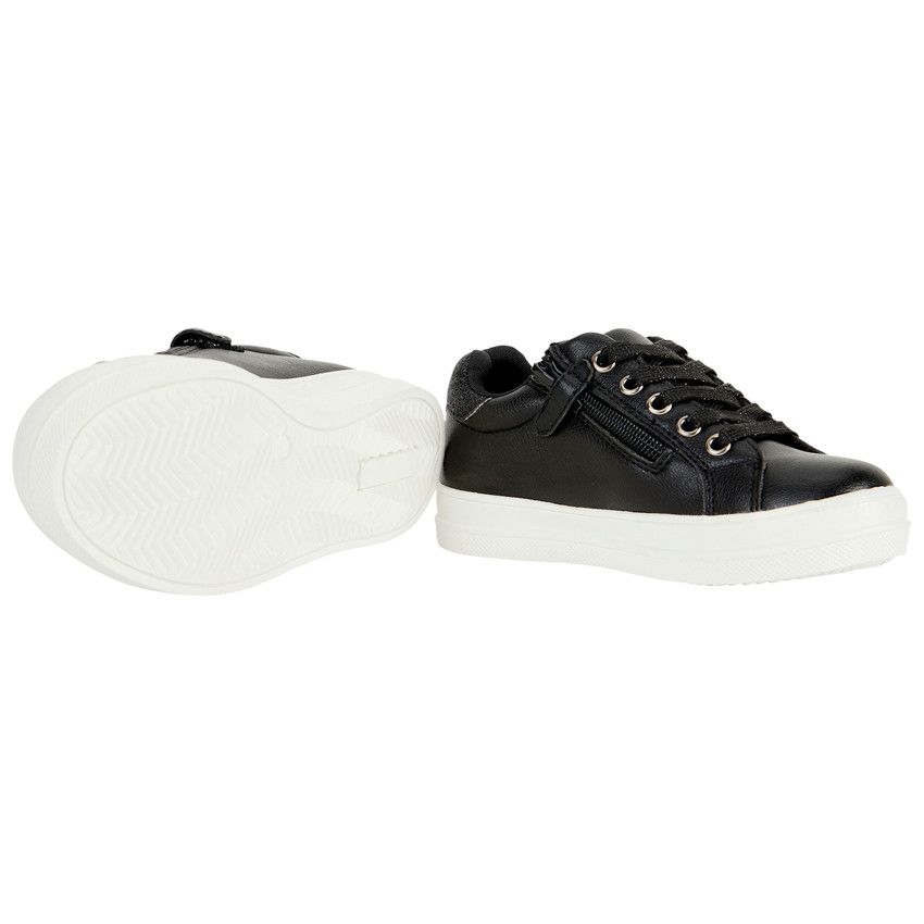 Baskets noires effet cuir avec paillettes pour fille - Noir