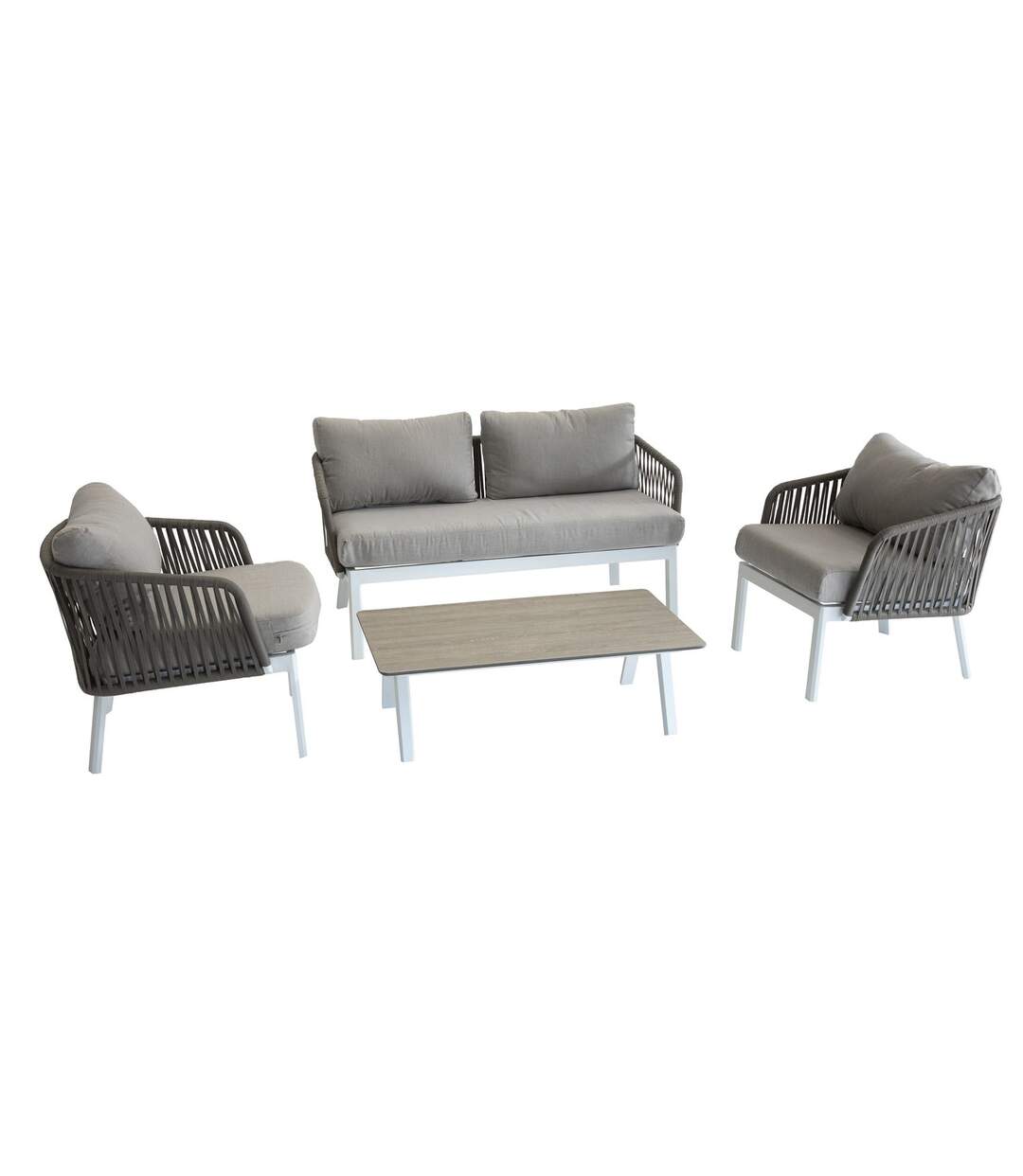 Salon de jardin Barcelone - 4 Places - Marron tonka et blanc