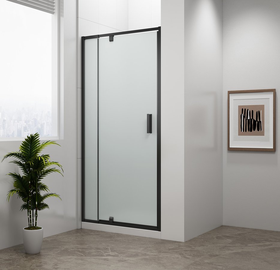 Polysan Easy Black douche draaideur mat glas 100x190cm zwart mat