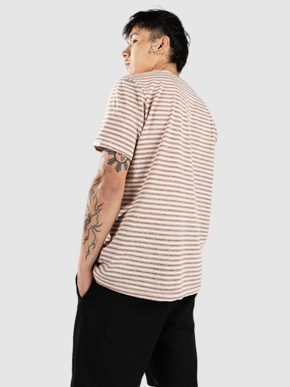 Anerkjendt Akrod S-S Cot-Linen Stripe T-Shirt cognac