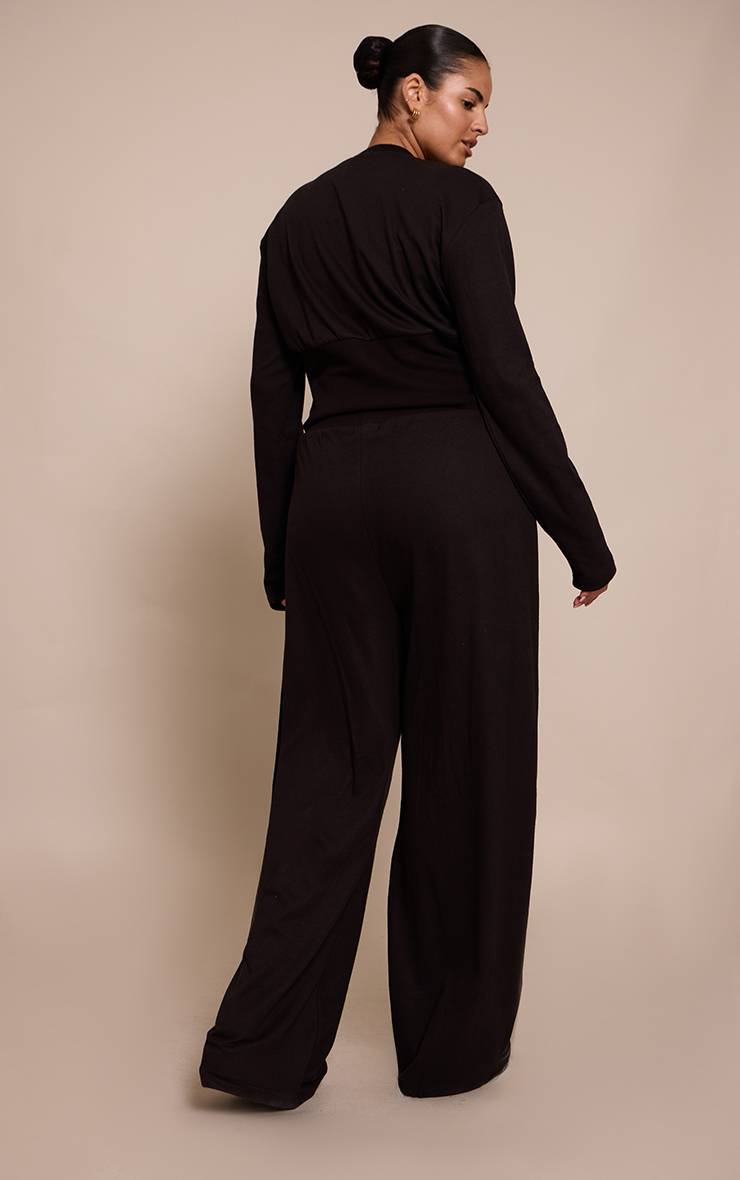 Noir Pantalon Large Super Doux Basique Plus