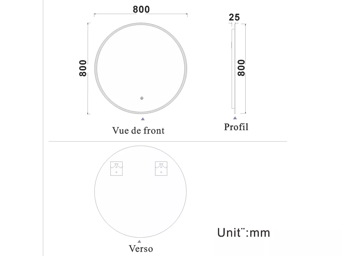 Miroir de salle de bain lumineux rond à Leds- D. 120 cm
