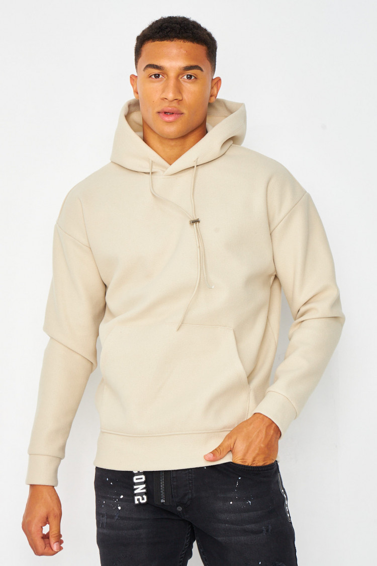 Sweat polaire beige à capuche uni