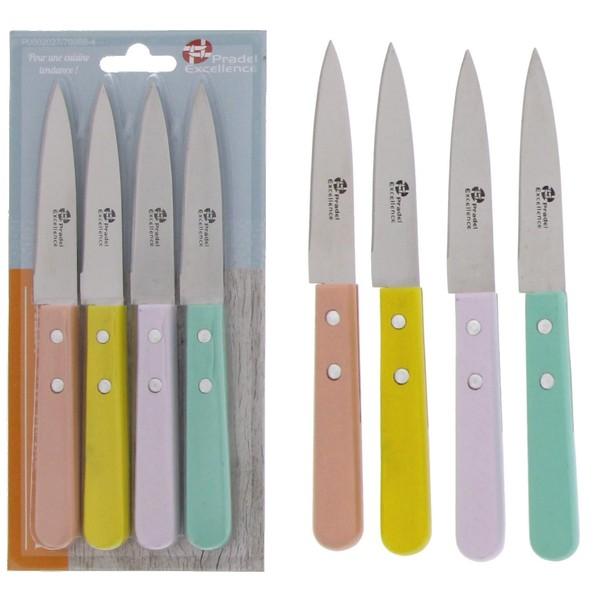 ESSENTIELS SET 4 COUTEAUX OFFICE 9CM MANCHES COULEUR