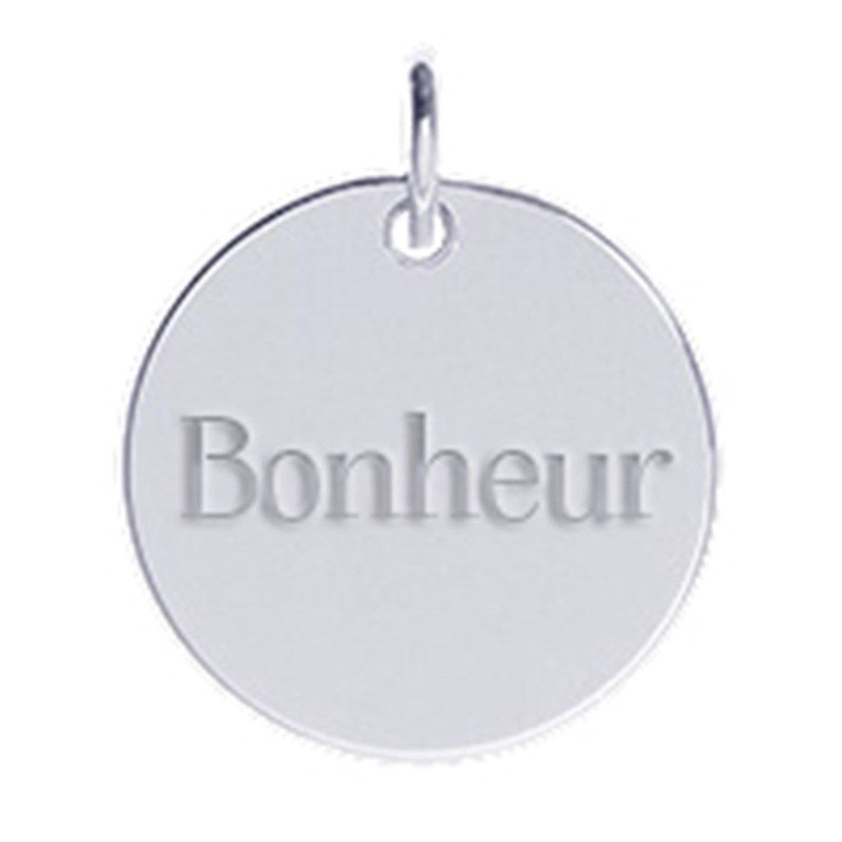 Pendentif Saunier argent rond gravure Bonheur