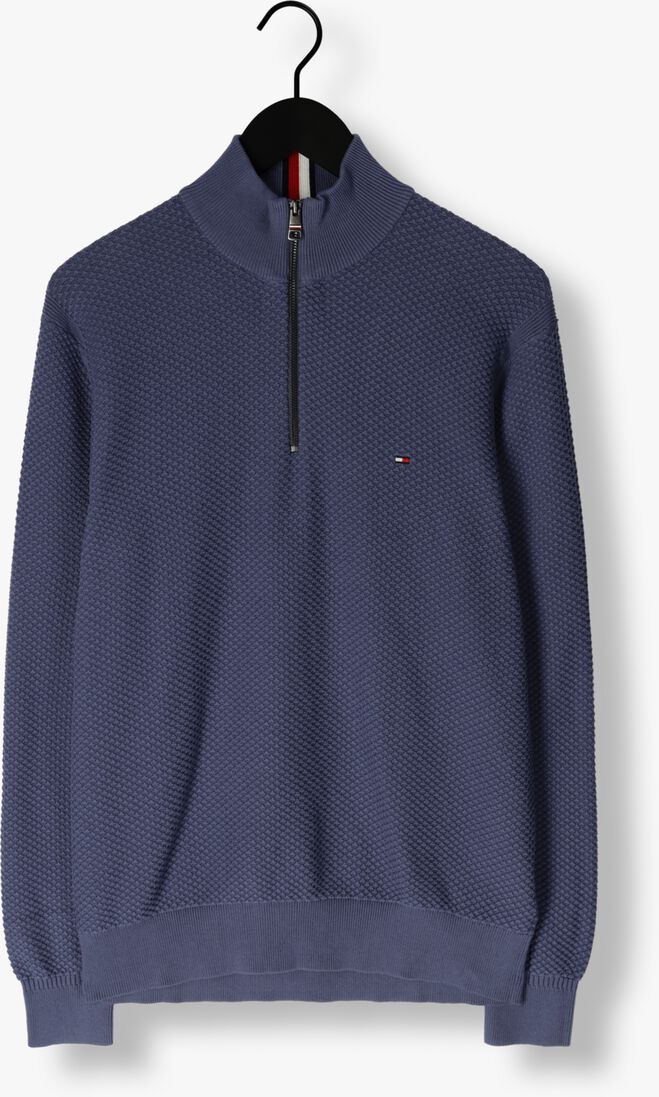 TOMMY HILFIGER blauwe tommy hilfiger trui oval structure zip mock