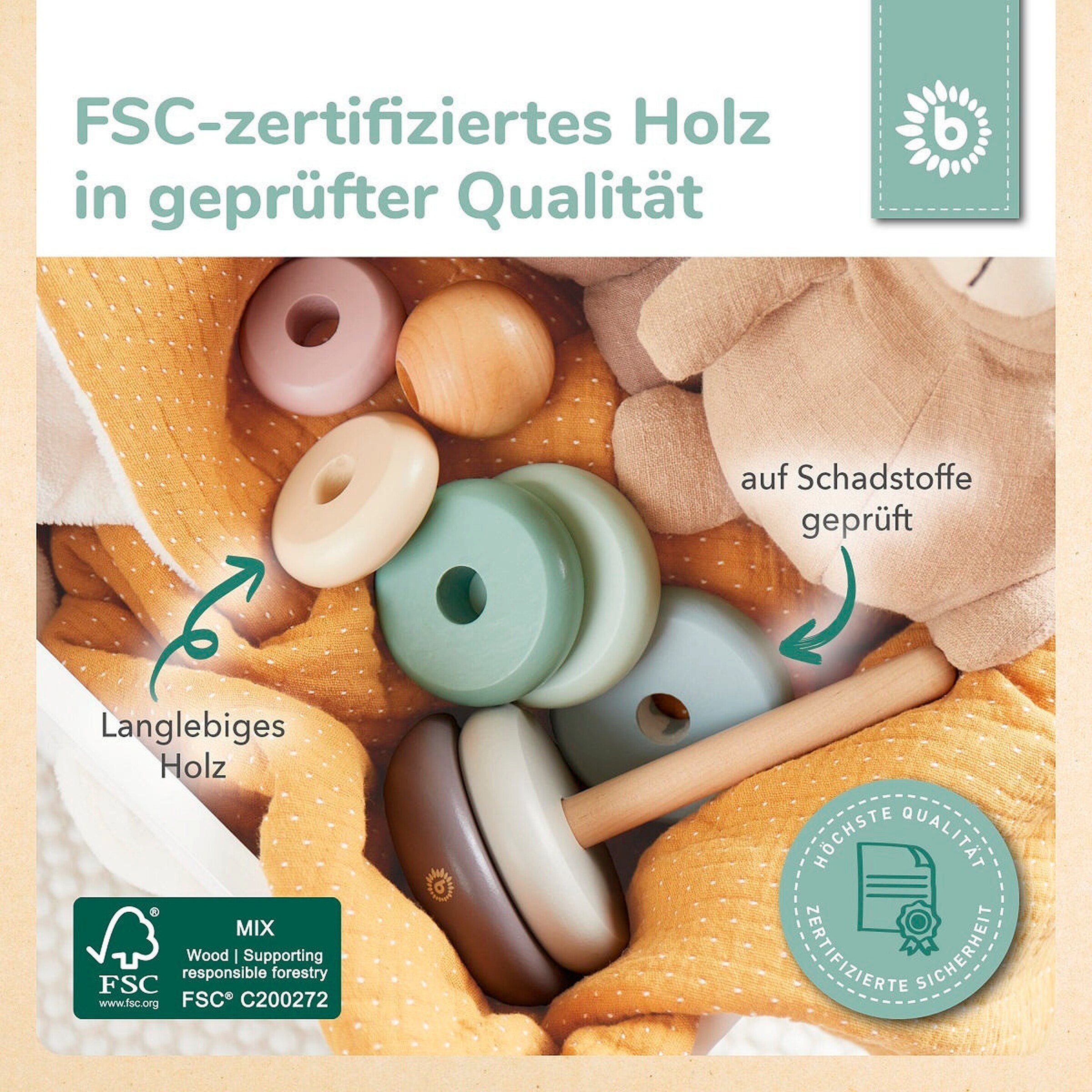 Bieco Stapelturm Holz - ab 12 Monate Mehrfarbig