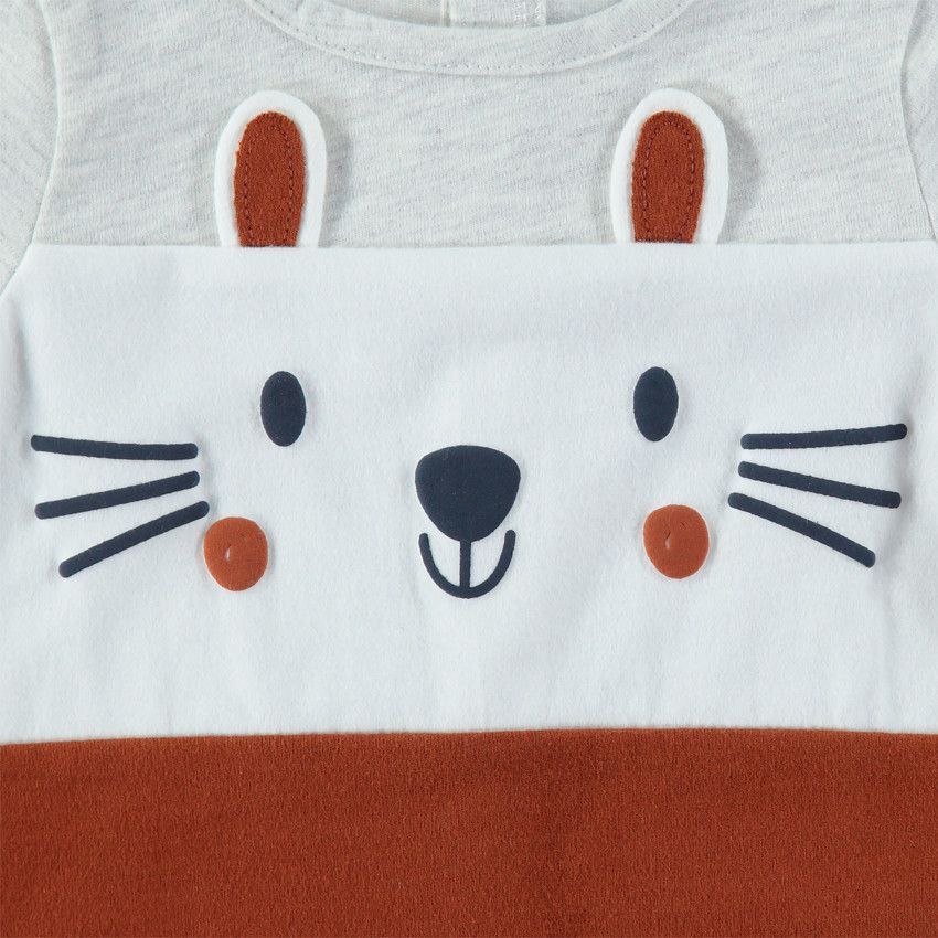 T-shirt manches longues en jersey tricolore avec détails printés - Gris clair