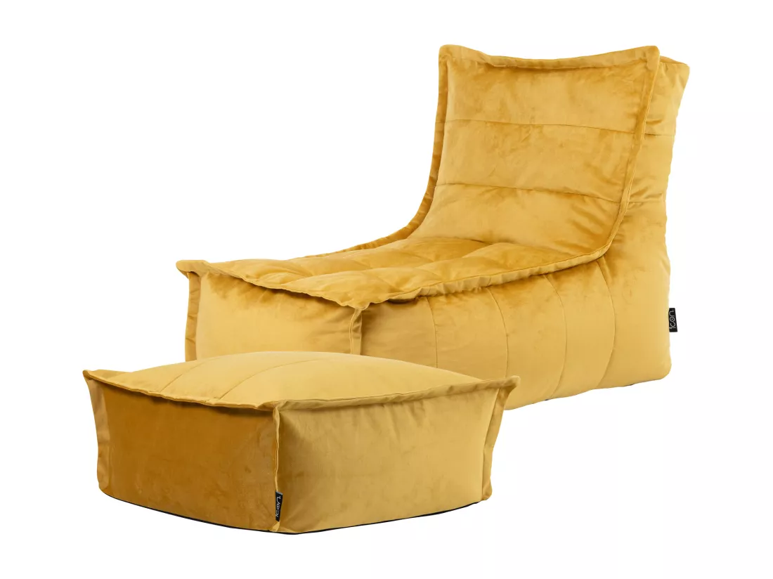 Pouf velours avec large repose-pieds jaune ocre - DOLCE
