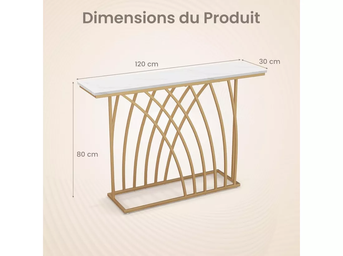 Table console, en faux marbre, design géométrique moderne, 120 x 30 x 80 cm