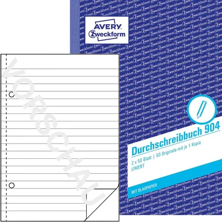 Avery Zweckform 904 Durchschreibbuch, A5, liniert, mit Blaupapier, 2x50 Blatt