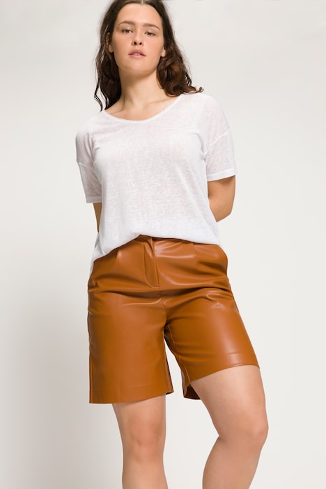 Bermudas, High Waist, weites Bein, Lederoptik
