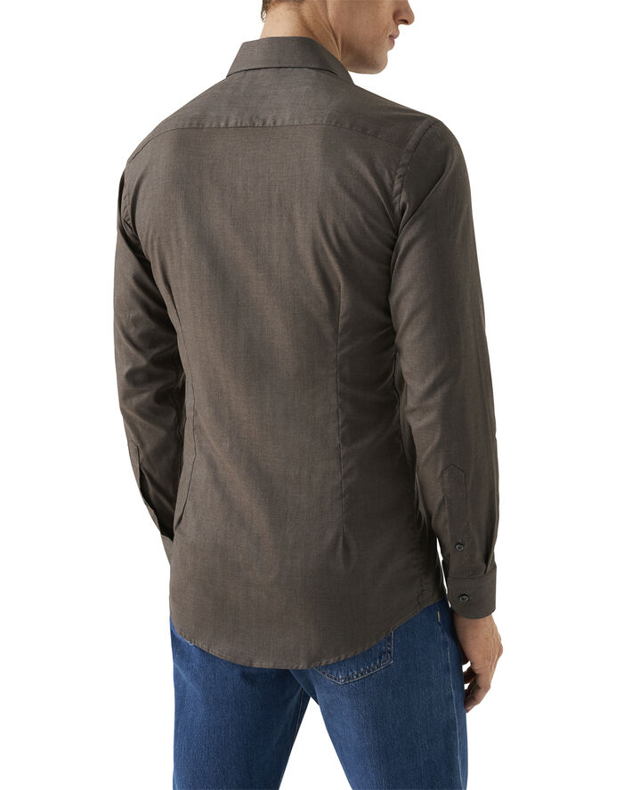 ETON Contemporary Fit Dark Brown Herringbone Wrinkle Free Flannel Shirt Mørkebrun