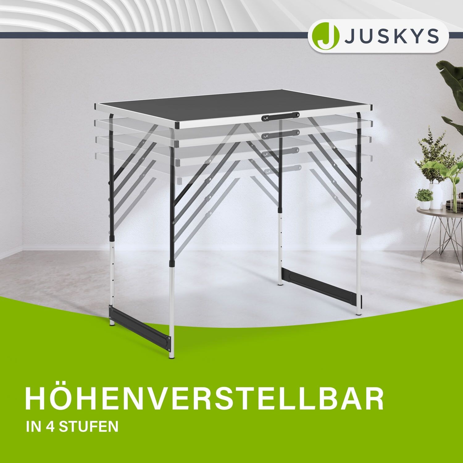 Juskys Multifunktionstisch 3 teilig klappbar - Alu Klapptisch 100x60 cm Campingtisch - Tisch Schwarz